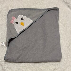 Luvable Friends Gray Hooded Towel with Penguin Applique